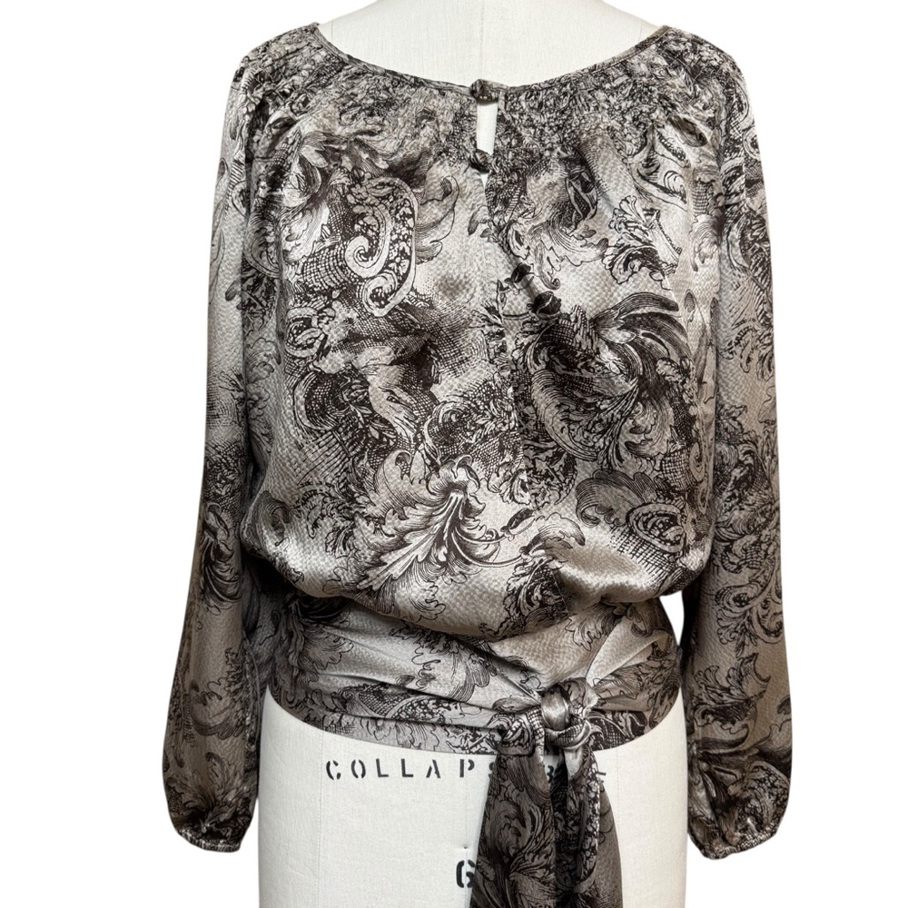 BCBGMaxAzria Silk Wrap Top Blouse Size XS Brown Long Sleeve Coquette Fairy Y2K